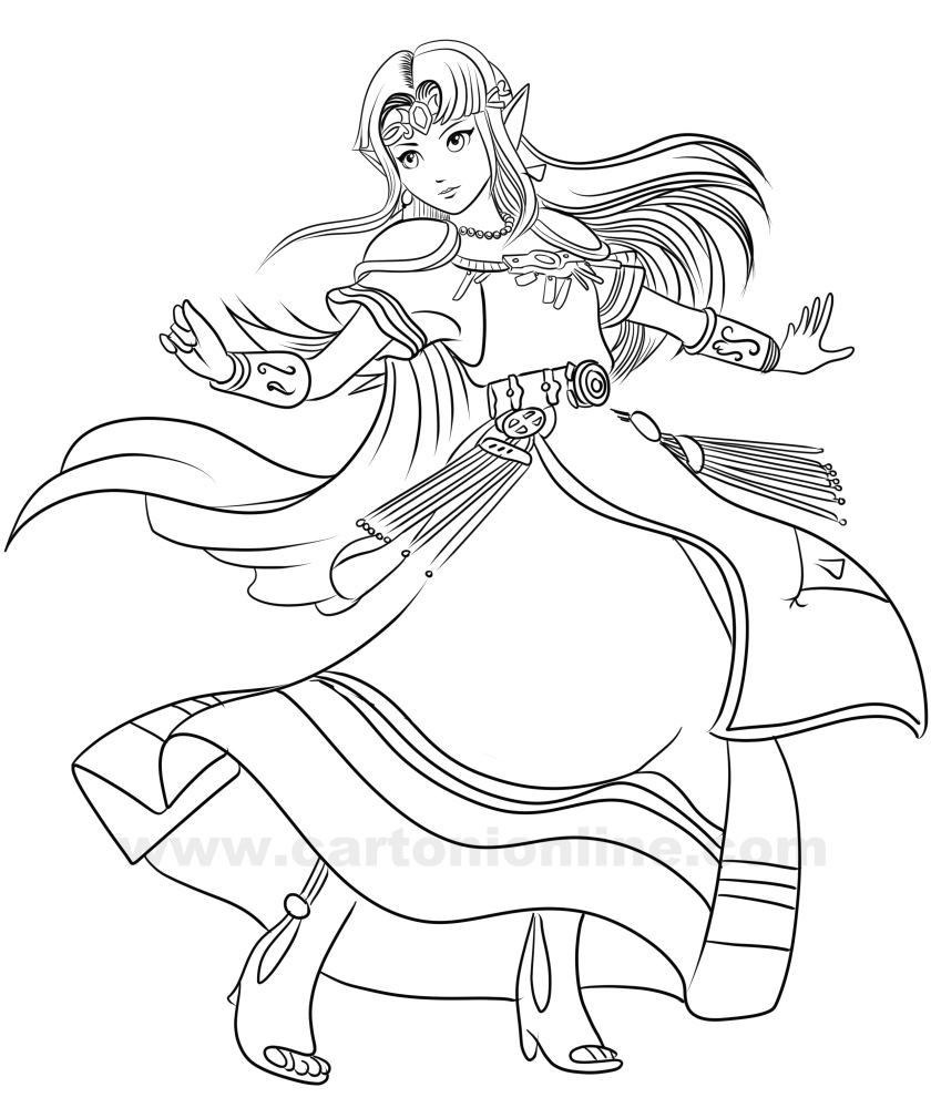 Princess Zelda 01 from The Legend of Zelda coloring page to print and coloring
