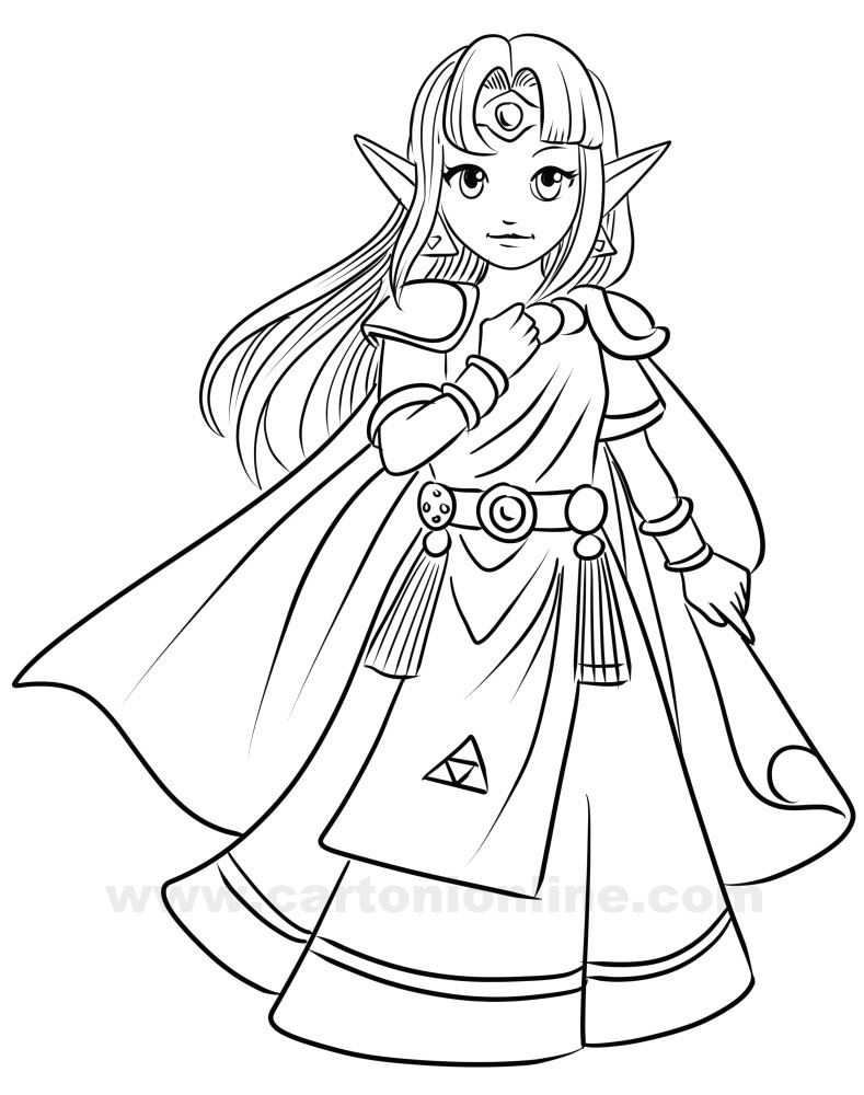 Dibujo de Princesa Zelda 03 de The Legend of Zelda para imprimir y colorear