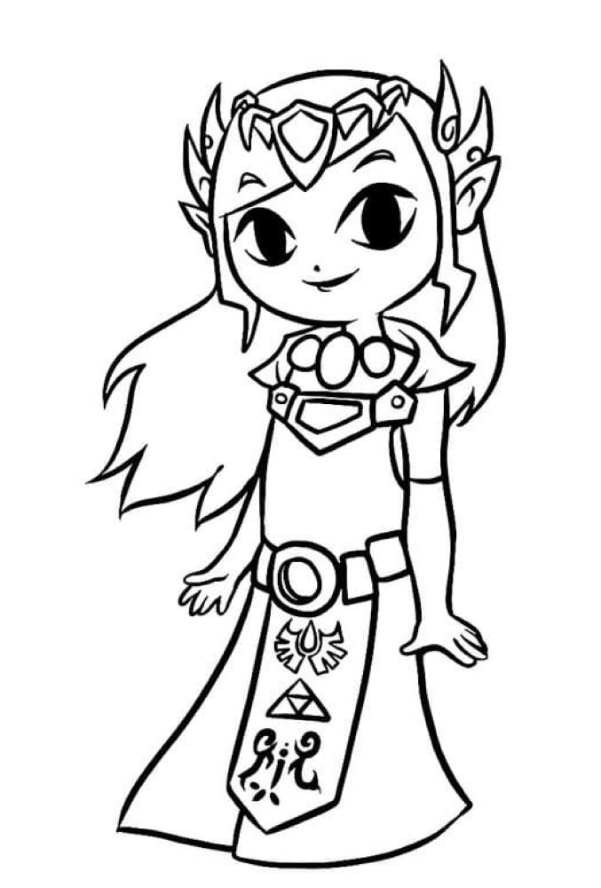 Ritning av Princess Zelda 06 från The Legend of Zelda för att skriva ut och färglägga