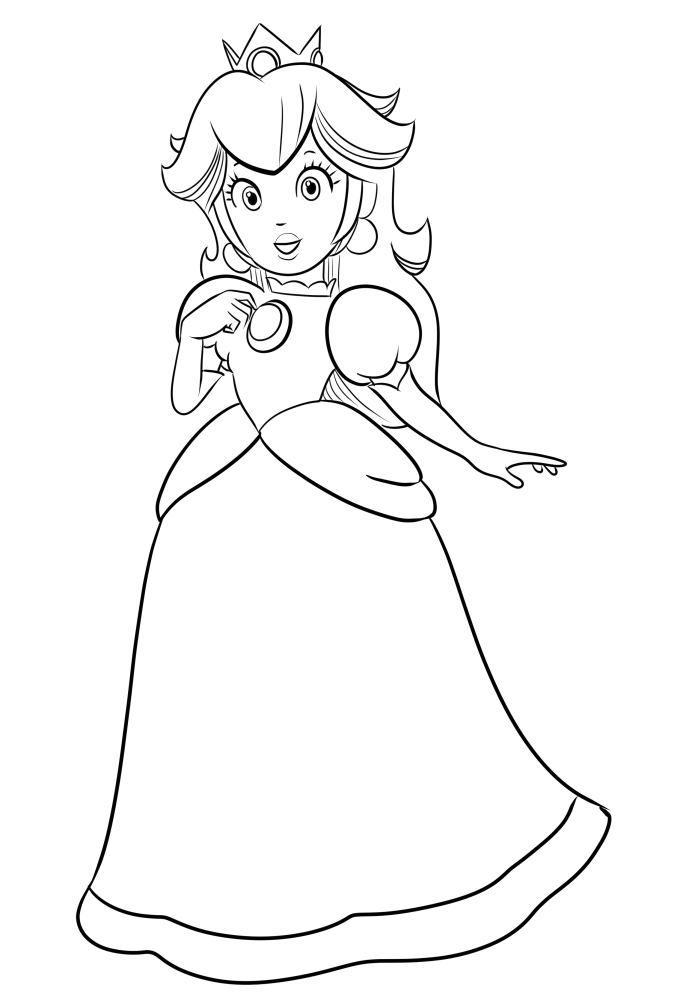 Desenho de Princesa Peach 01 de Super Mario Bros. para imprimir e colorir