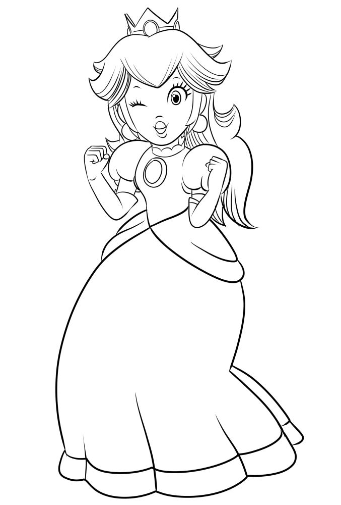 인쇄하여 색칠하기 위해 Super Mario Bros.의 Princess Peach 04