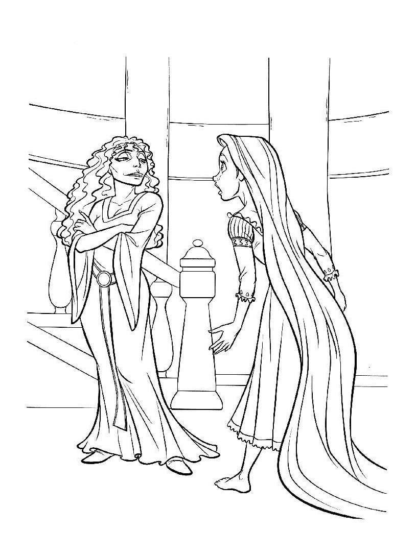 Rapunzel and Mother Gothel coloring page to print and color