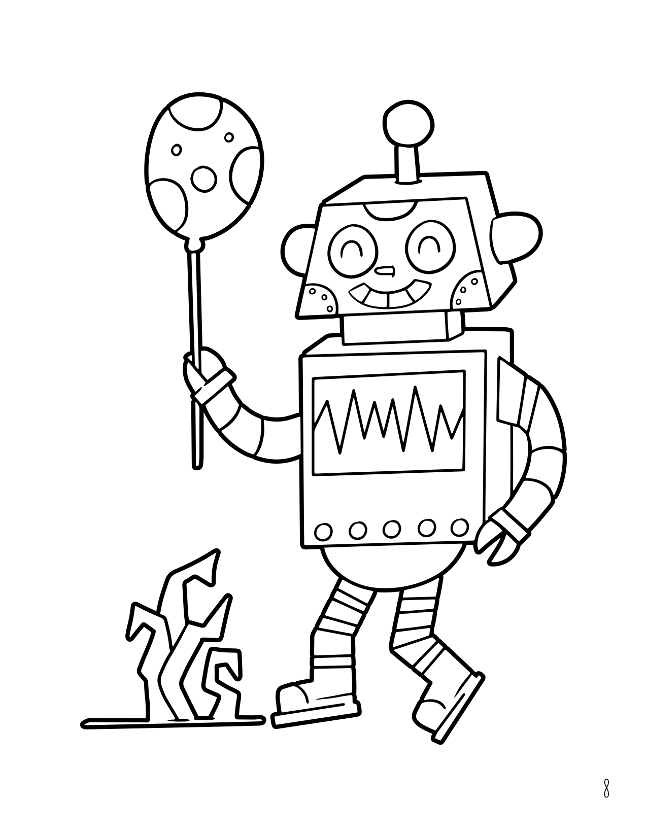 子供のための漫画風ロボットのぬり絵を描く