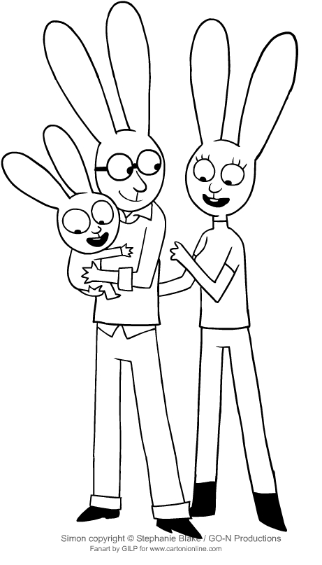Drawing of Andrea, Eva and Gaspare to print and color