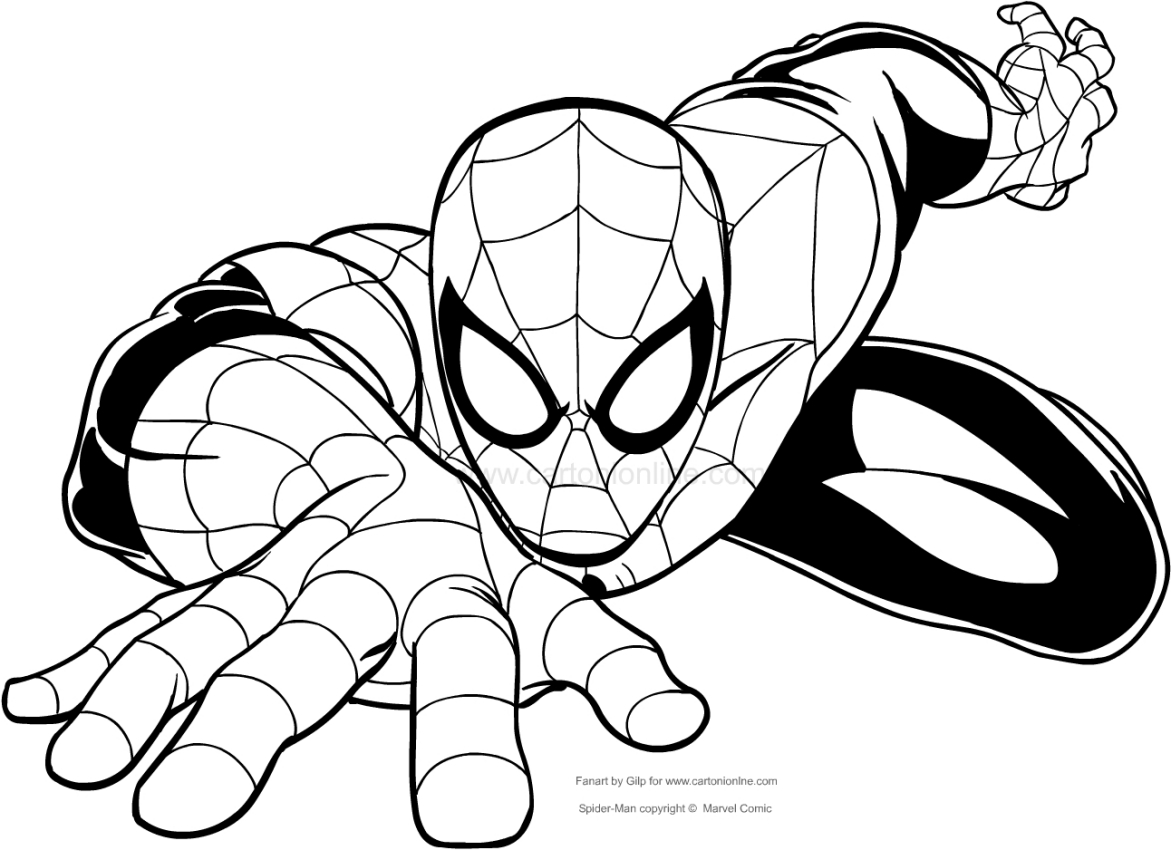 Spider-man trepando por la pared para imprimir y colorear