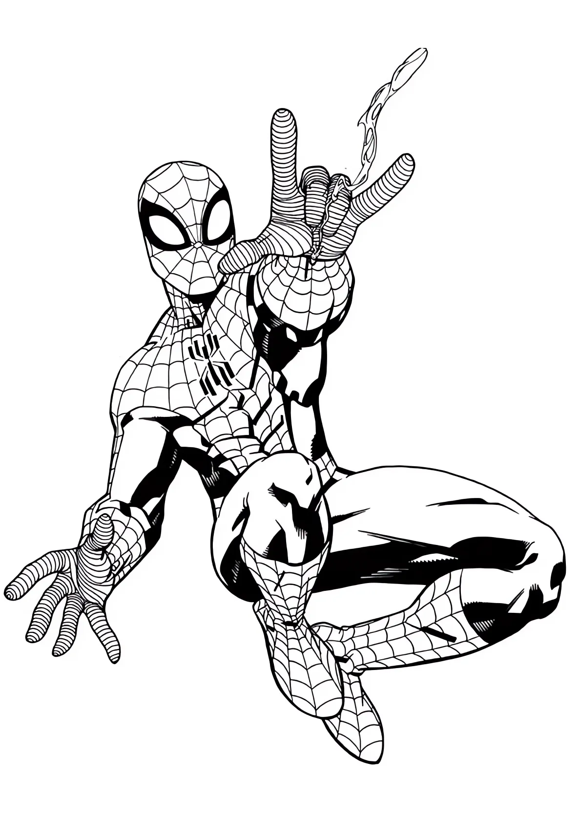 Disegno di Spiderman che lancia la ragnatela da stampare e colorare 