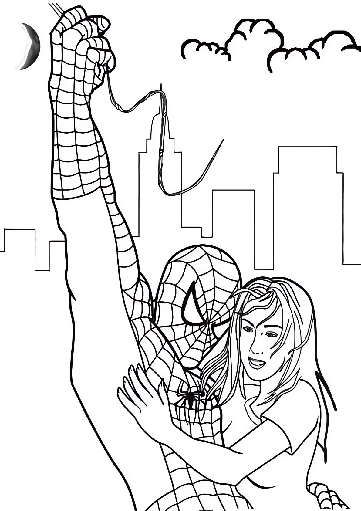 Disegno di Spiderman che salva Mary Jane da stampare e colorare 