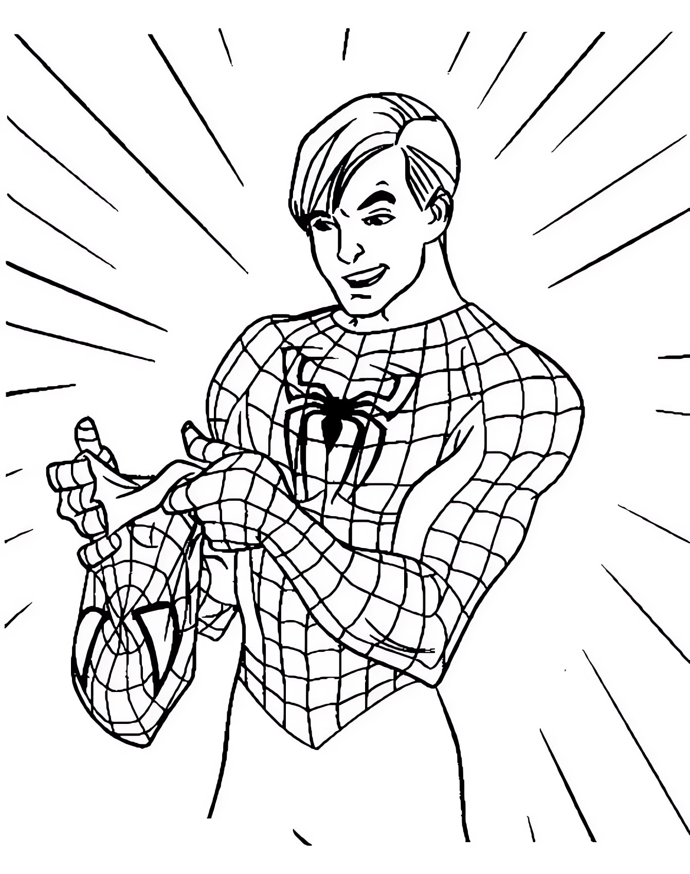 Spiderman - Peter Parker con la cara descubierta para imprimir y colorear