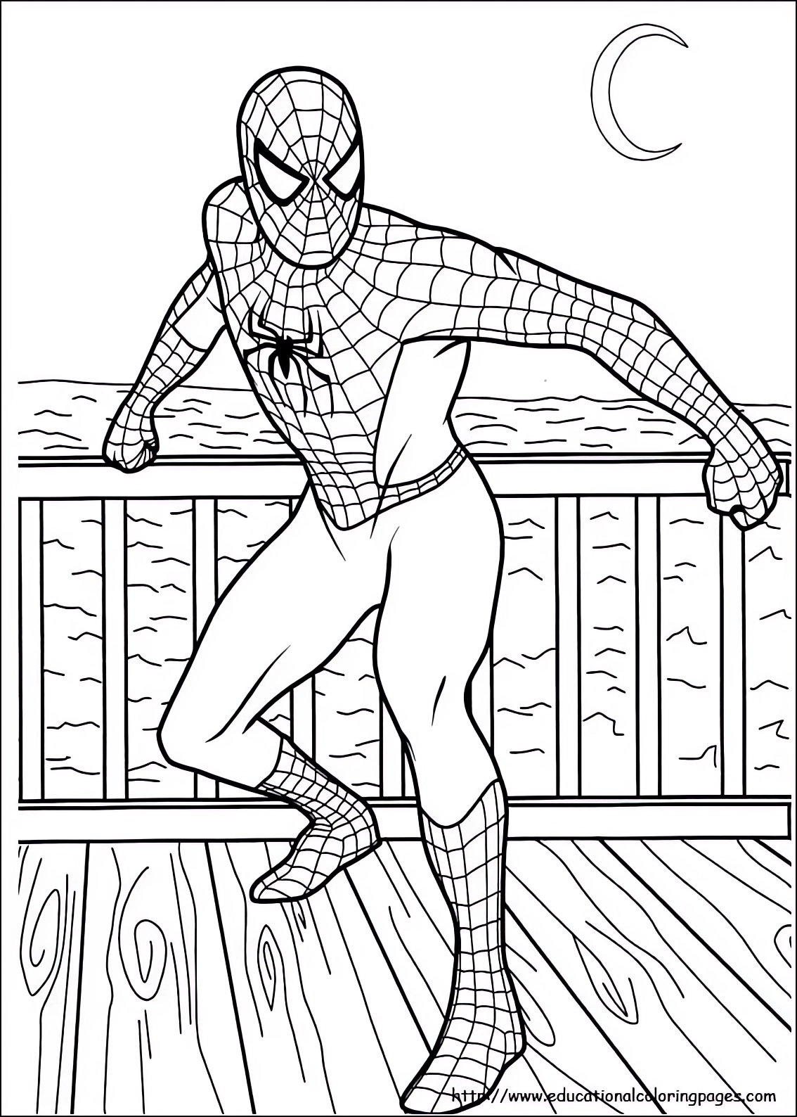 Disegno di Spiderman sulla balconata da stampare e colorare 