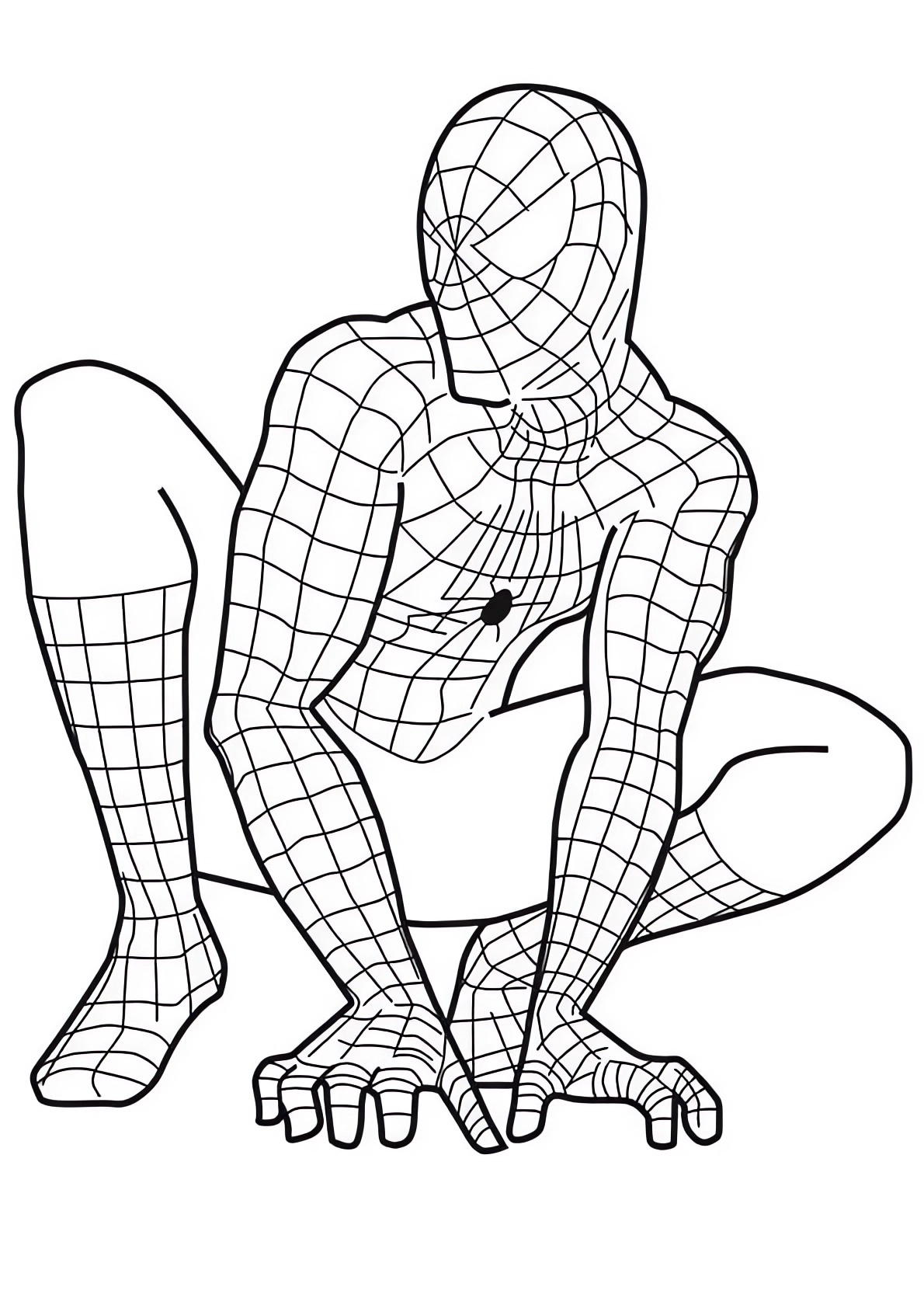 Disegno di Spiderman seduto da stampare e colorare 