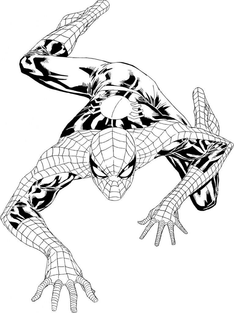 Dibujo de Spiderman escalando las paredes para imprimir y colorear