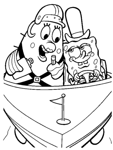 Bob Esponja en un bote con la Sra. Puff para imprimir y colorear