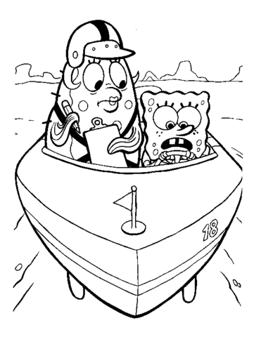 Disegno di Spongebob in barca con Signora Puff da stampare e colorare 