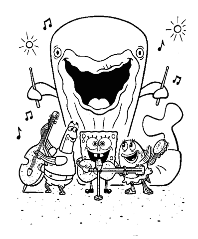 Disegno di Spongebob canta e suona con la sua band da stampare e colorare 