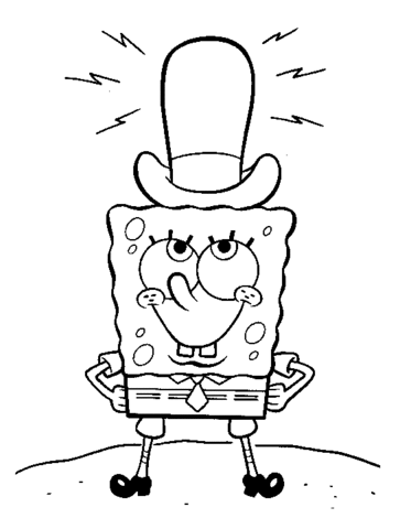 Disegno di Spongebob con il cappelllo da stampare e colorare 