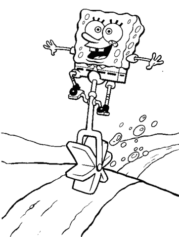 Disegno di Spongebob su monociclo da stampare e colorare 