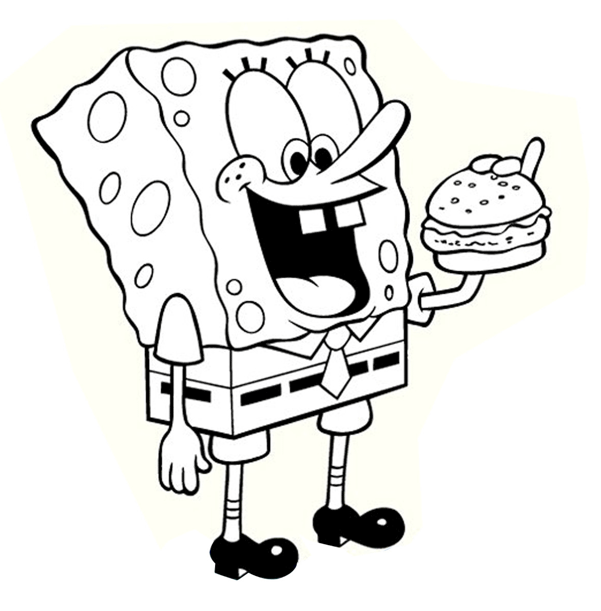 Disegno di Spongebob che mangia un panino da stampare e colorare 