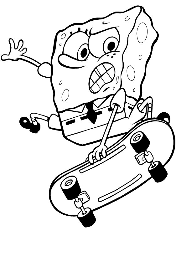 Disegno di Spongebob con lo skateboard da stampare e colorare 