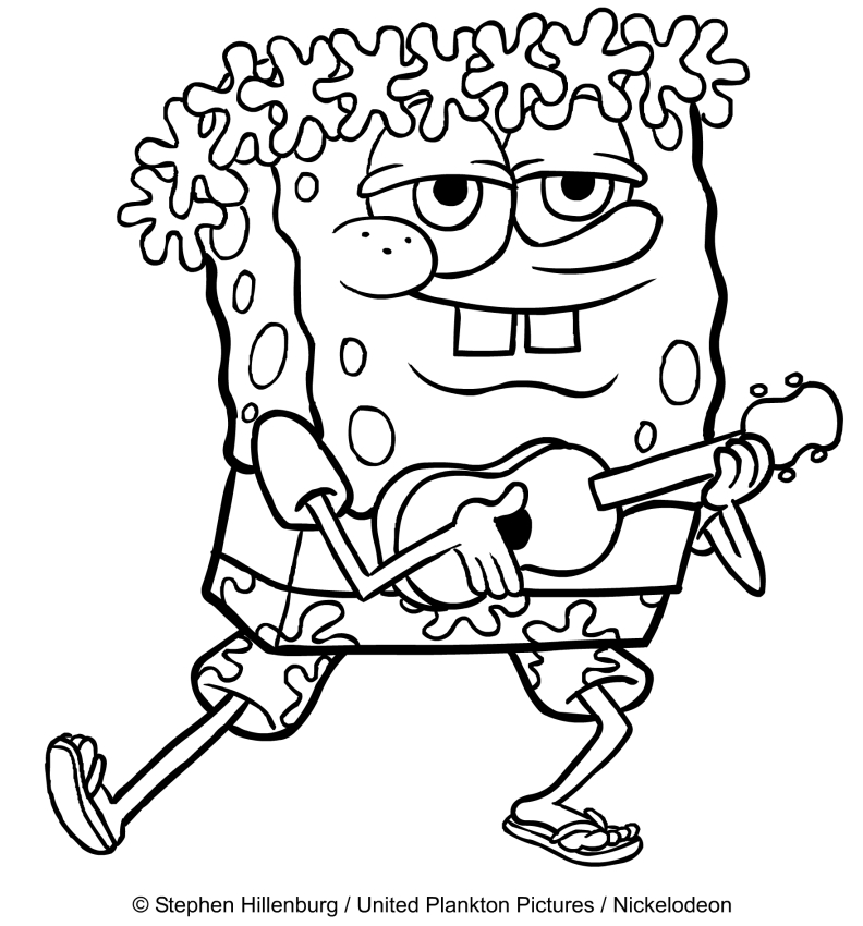 Dibujo de Bob Esponja tocando el ukelele para imprimir y pintar