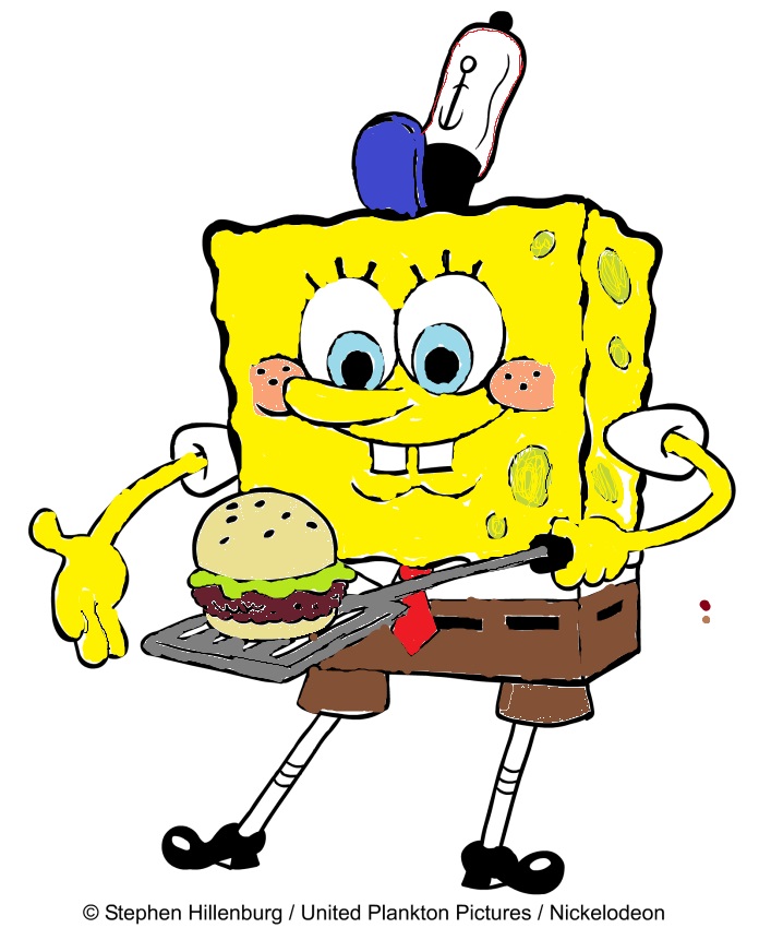 Disegno di Spongebob che riscalda un panino da stampare e colorare 