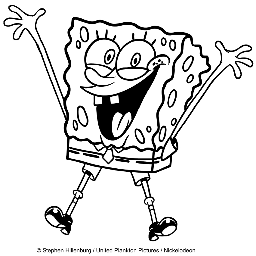 Disegno di Spongebob che salta felice da stampare e colorare 