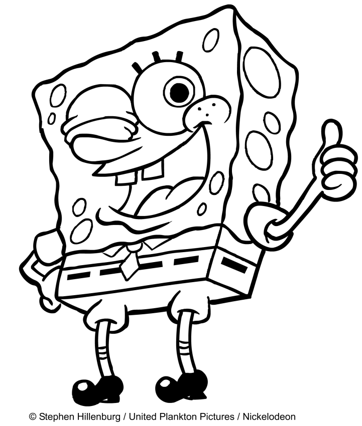 Disegno di Spongebob con gesto di OK da stampare e colorare 