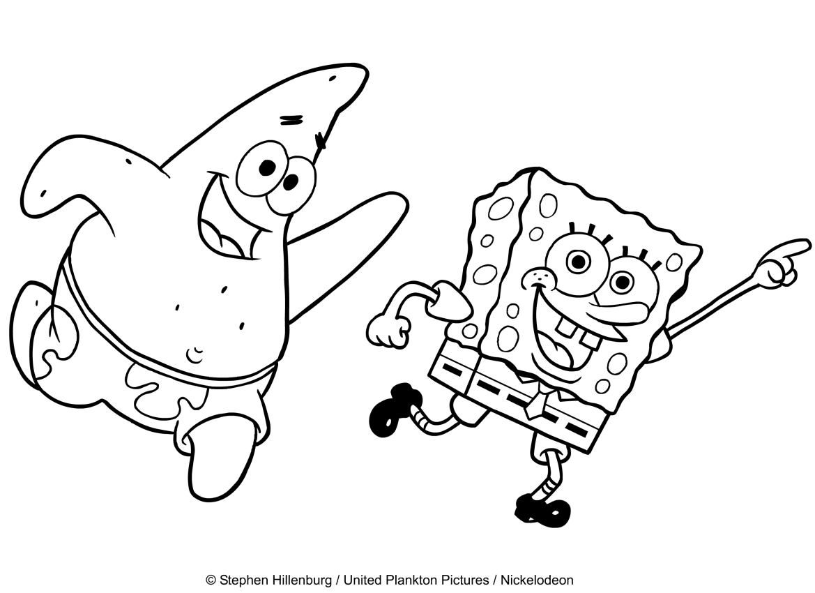 Disegno di Spongebob che balla con Patrick da stampare e colorare 