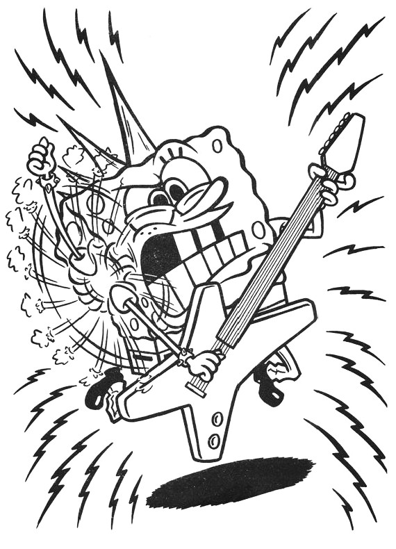 Disegno di Spongebob chitarrista hard rock da stampare e colorare 