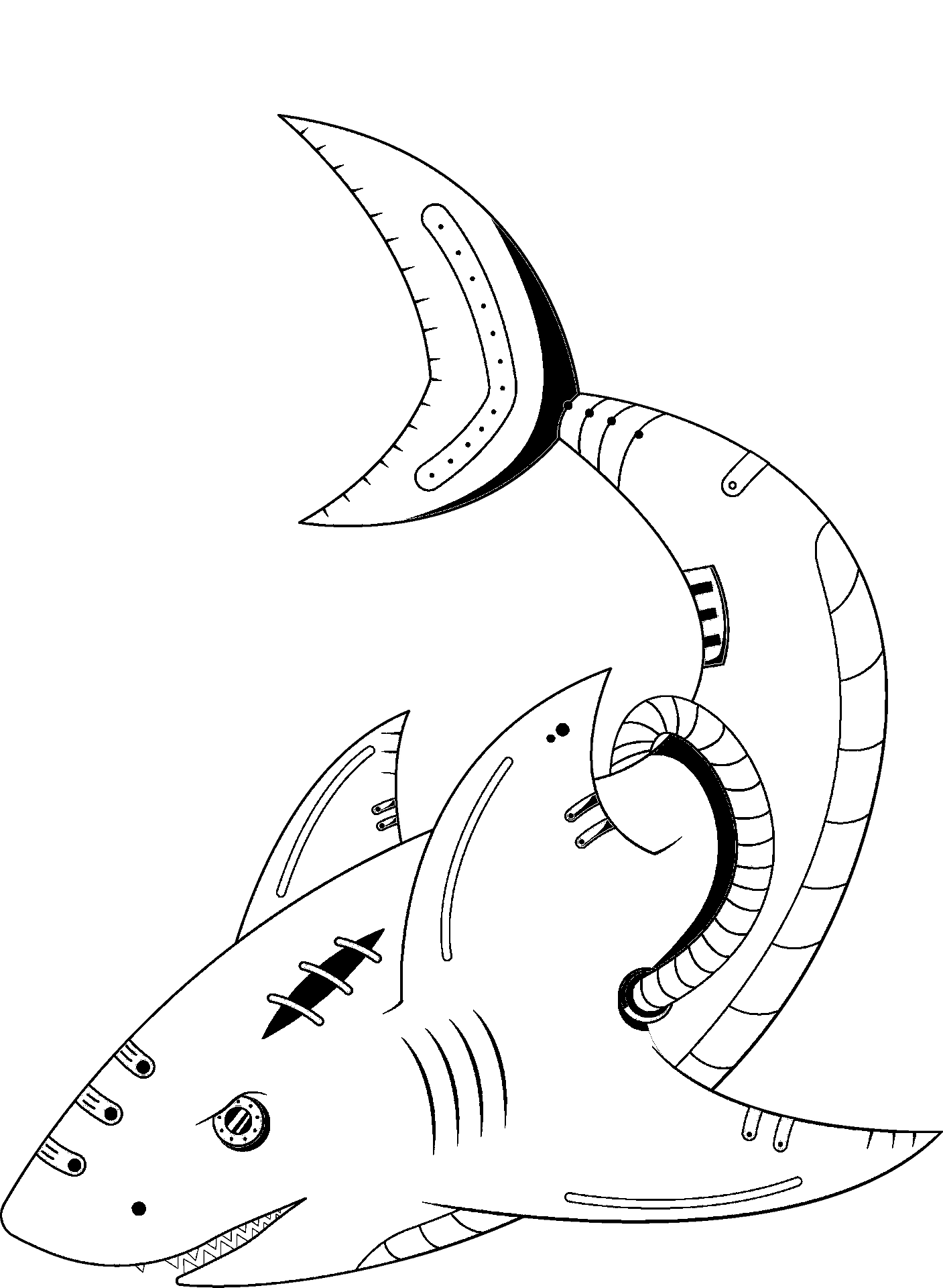 Coloring page of a shark