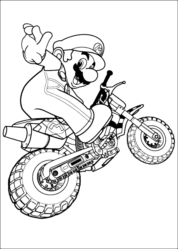 Disegno di Super Mario sulla moto da stampare e colorare