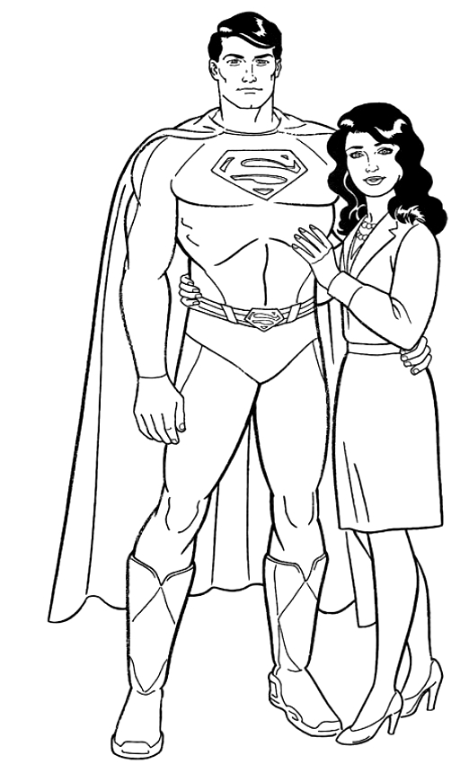 Desenho de Superman e Lois Lane para imprimir e colorir