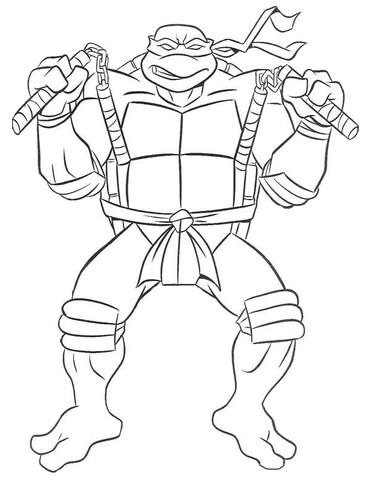 Dibujo de Miguel Ángel de las Tortugas Ninja para imprimir y colorear