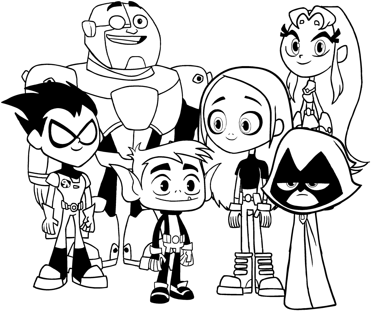 Dibujo grupal de Teen Titans Ir a imprimir y colorear