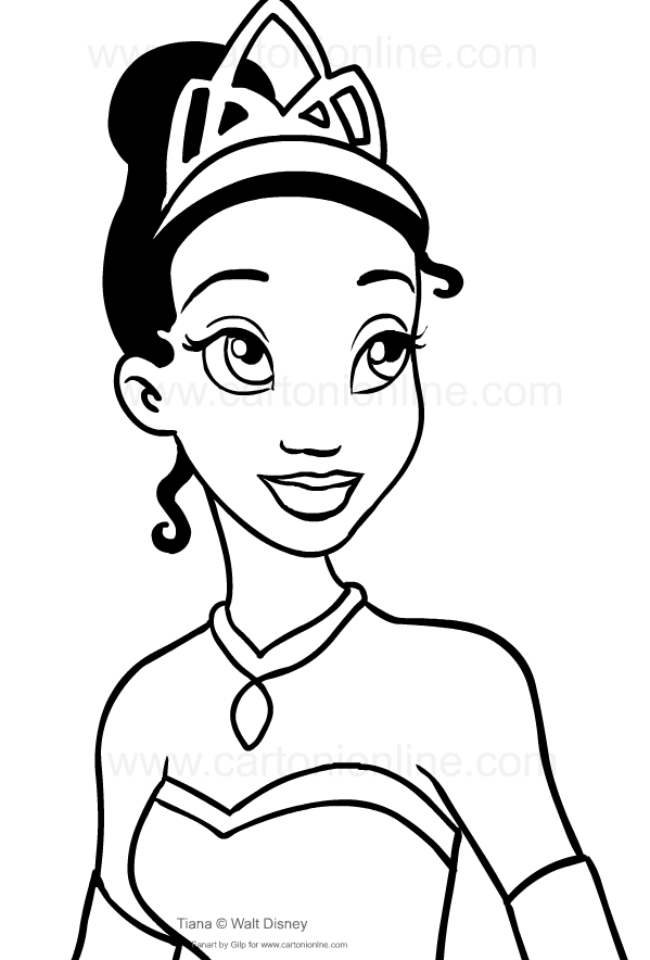 Drawing of Princess Tiana (face) to print and color