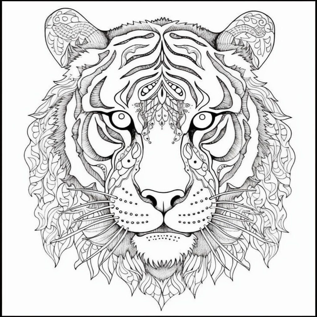 Tigerteckning 01 att skriva ut och färglägga