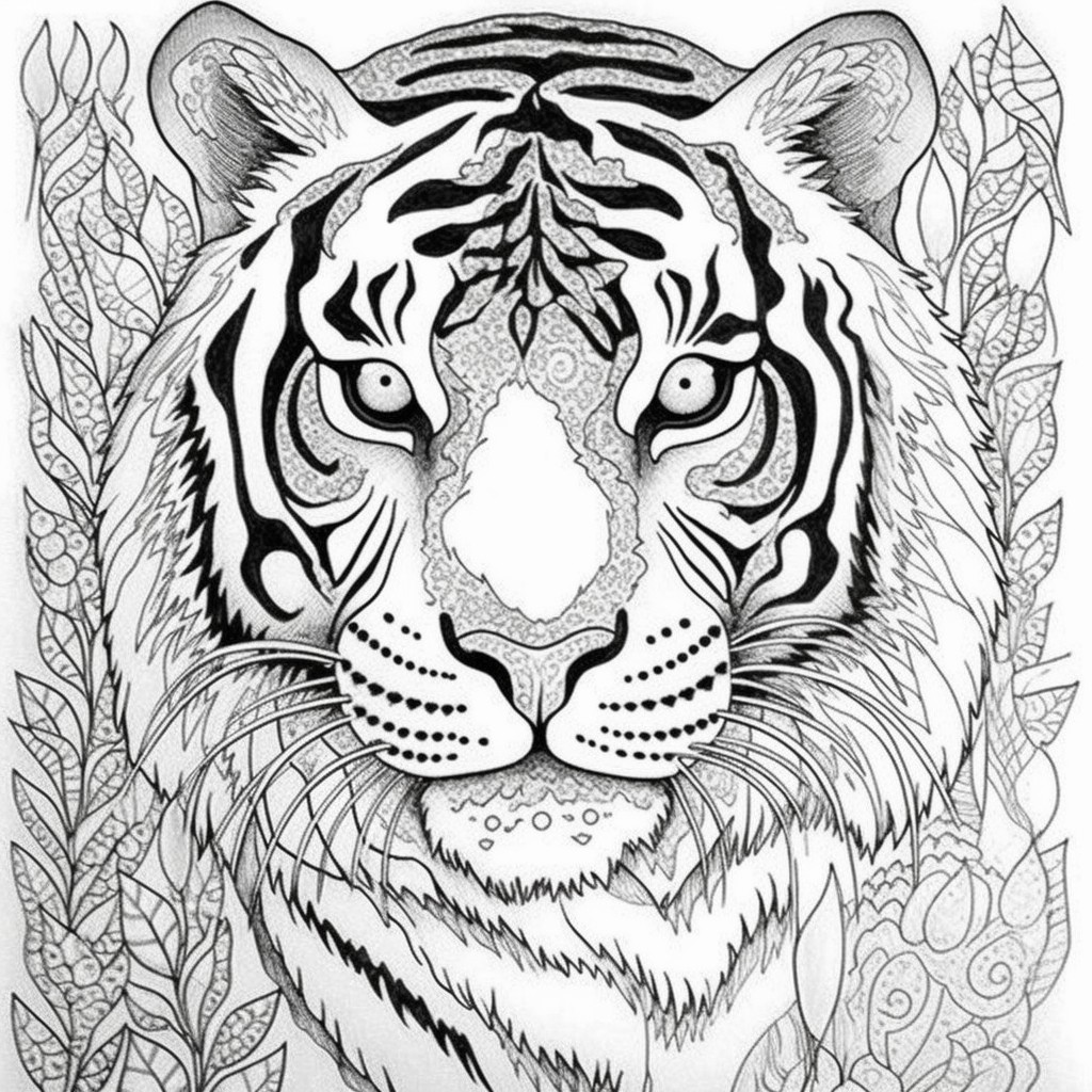Dibujo 03 de tigre para imprimir y colorear