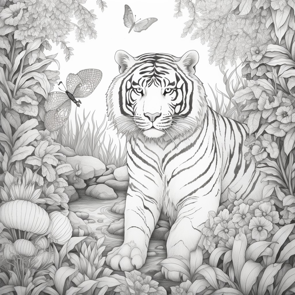 Dibujo 06 de tigre para imprimir y colorear