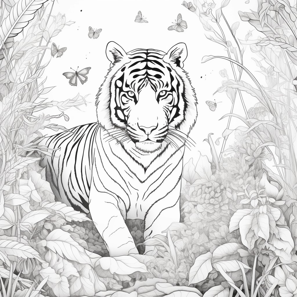 Dibujo 07 de tigre para imprimir y colorear