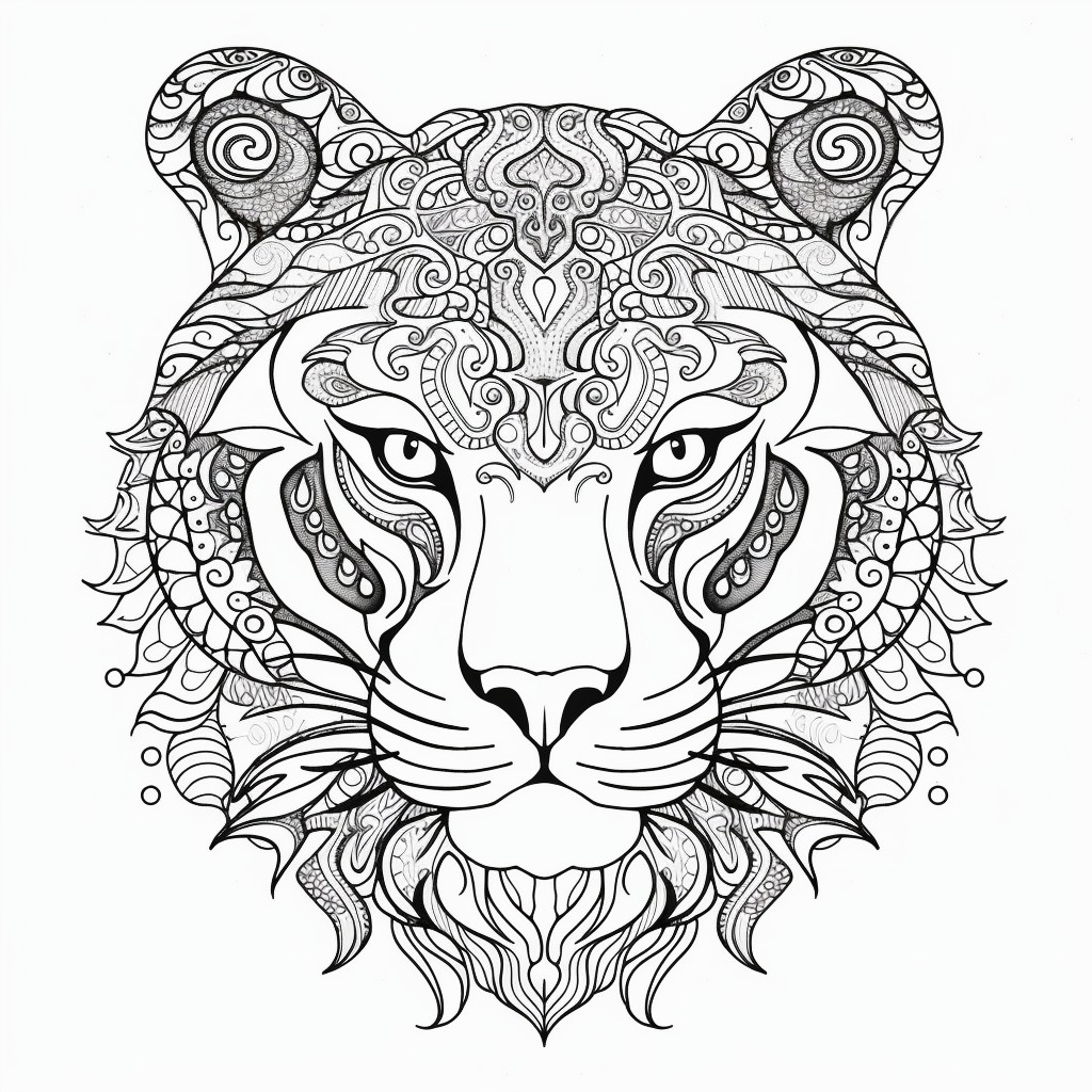 Dibujo de mandala de tigre 08 para imprimir y colorear