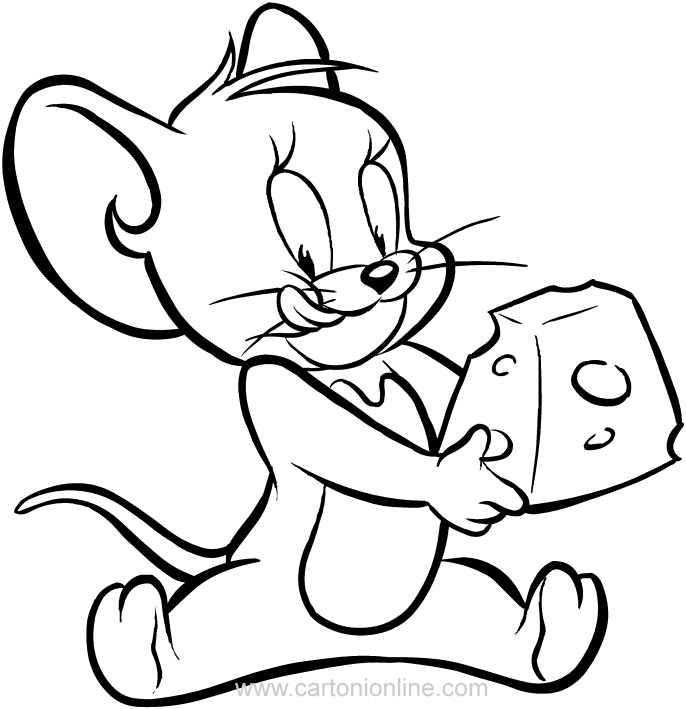 Drawing of Jerry eating cheese to print and color