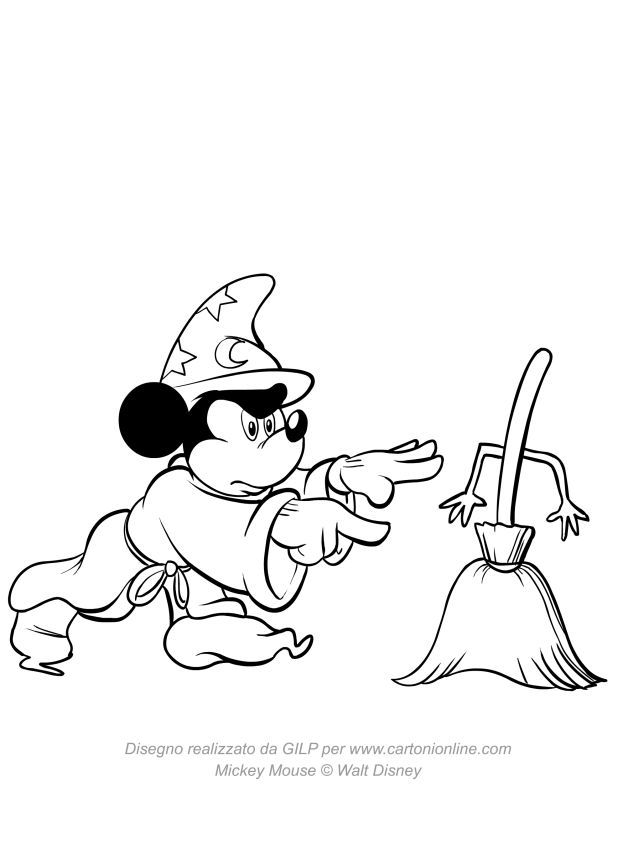 Disegno di Topolino apprendista stregone da stampare e colorare 