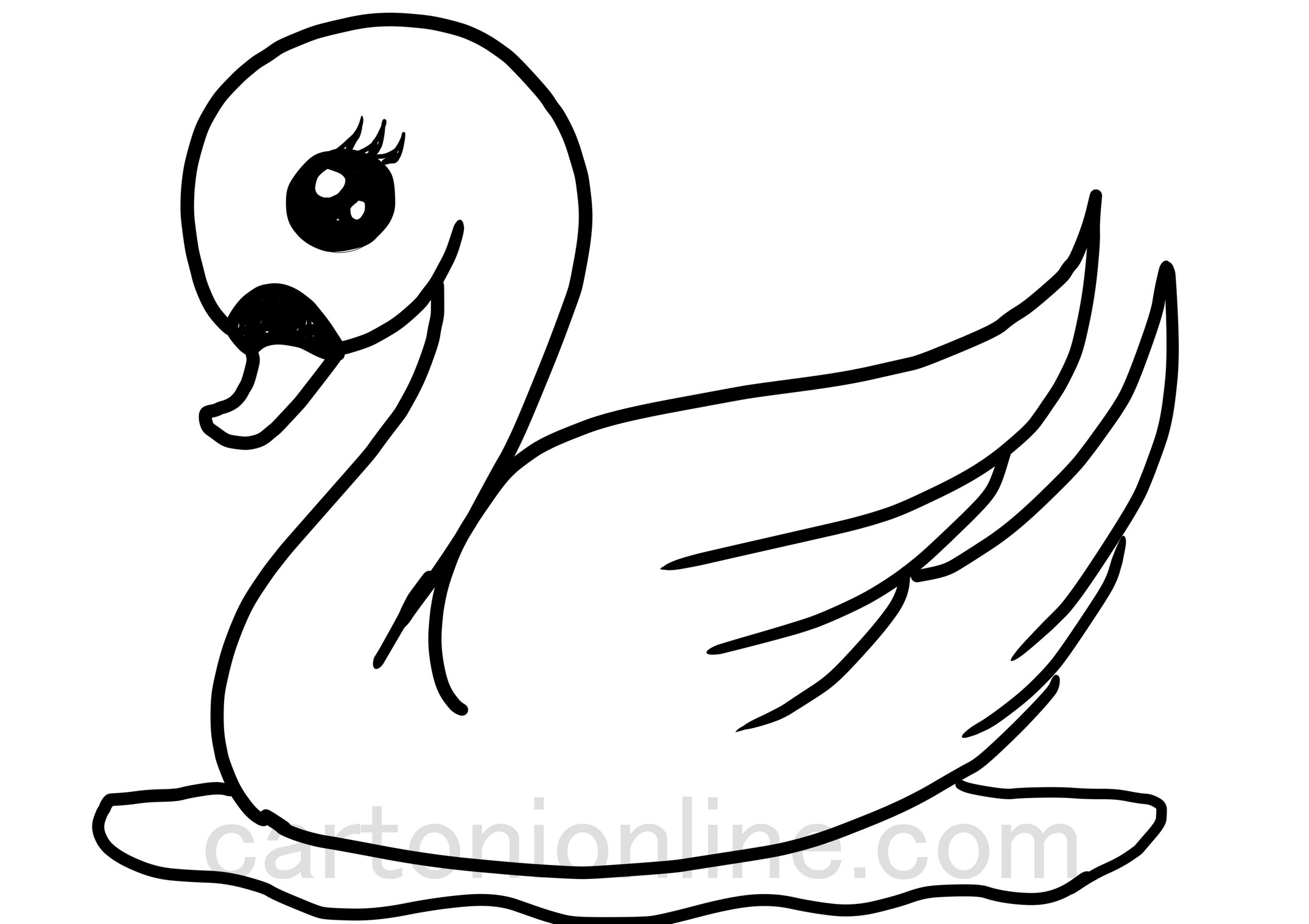 Dibujo de cisne kawaii para colorear para niños