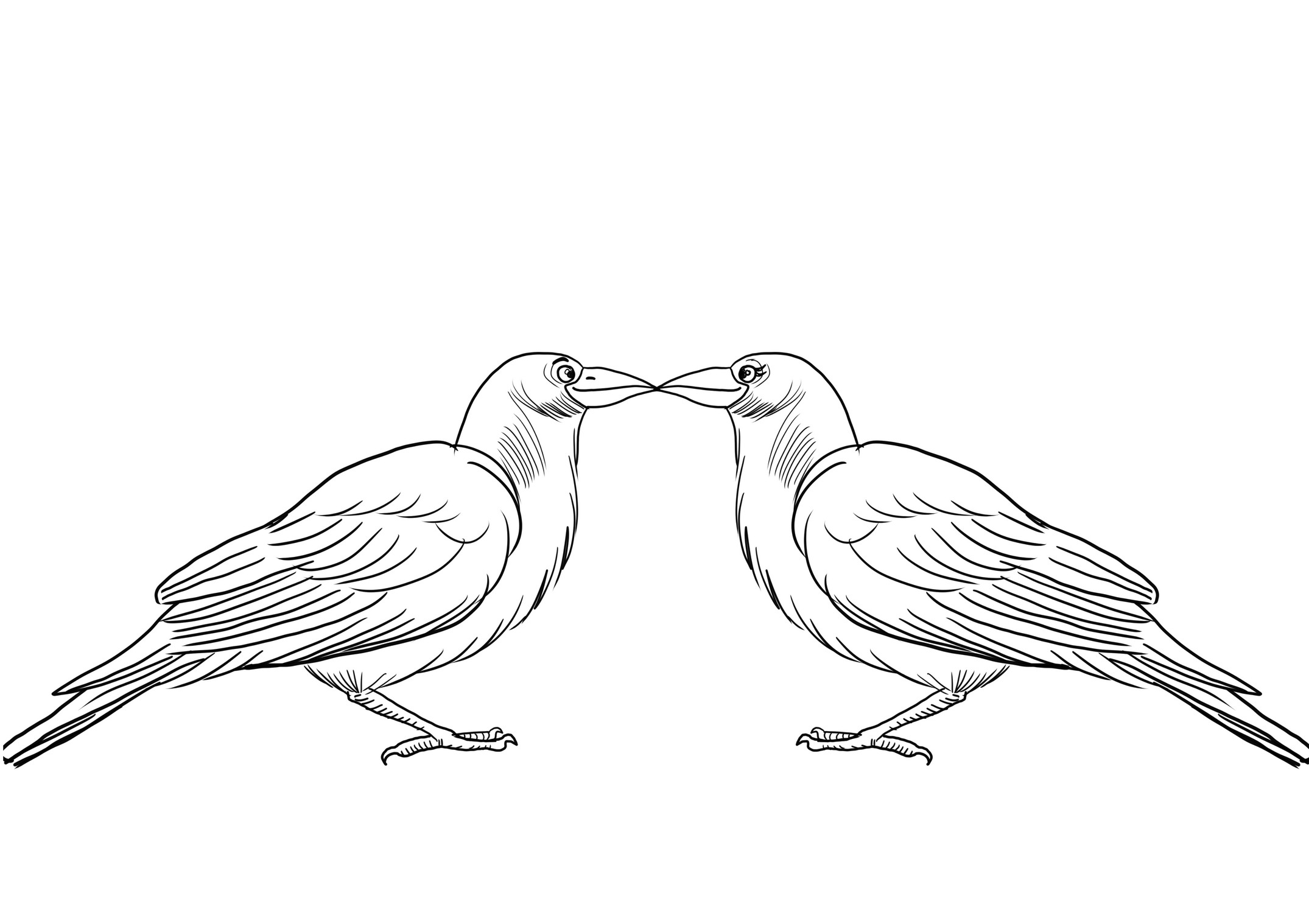 Disegno da colorare di coppia di corvi innamorati