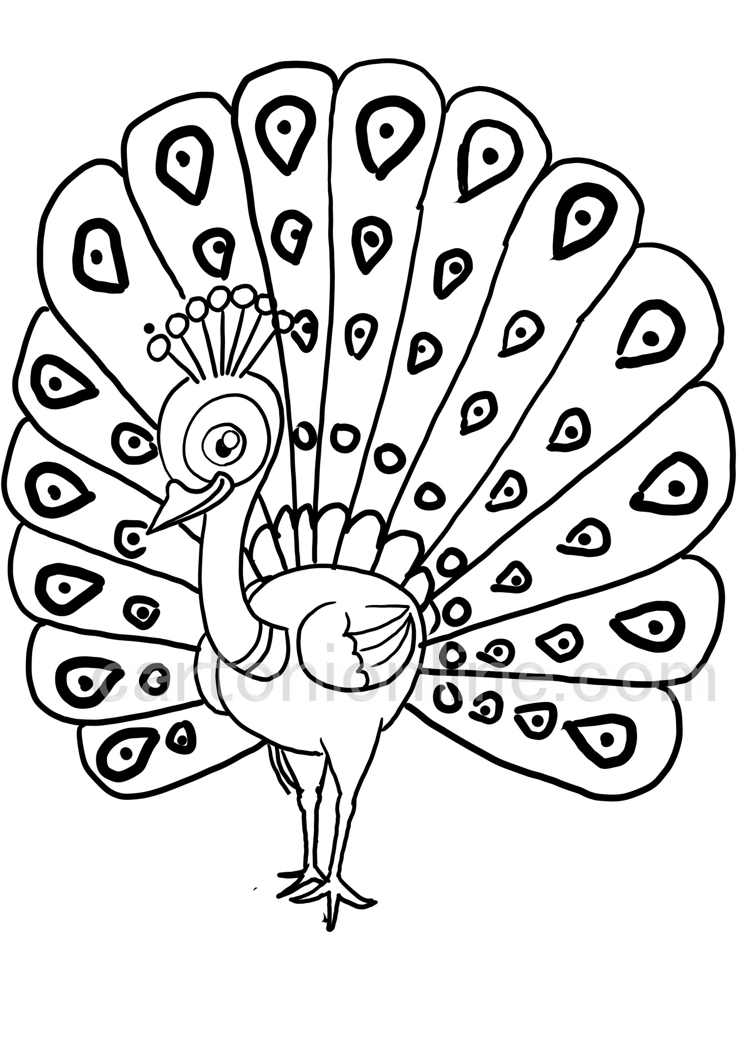 Cartoon style peacock coloring page