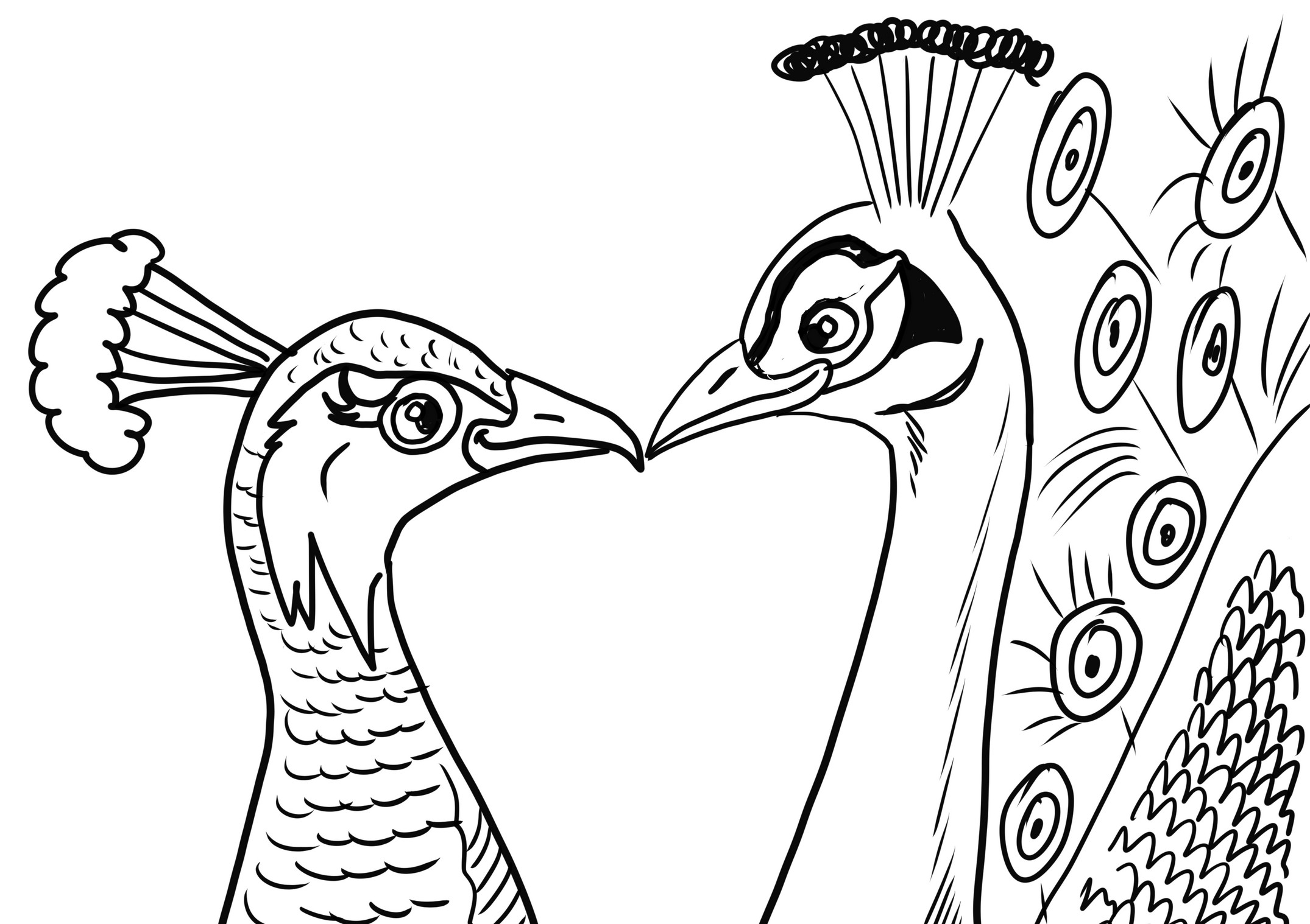 Målarbild av förälskade påfågelpar