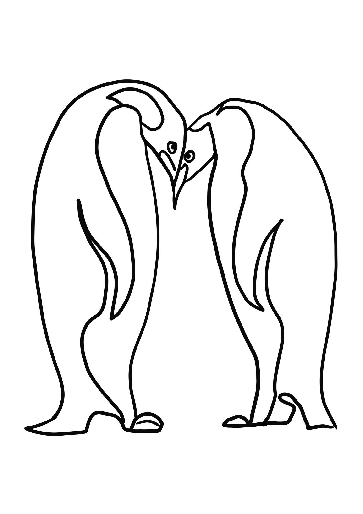 Dibujo para colorear de pareja de pingüinos enamorados