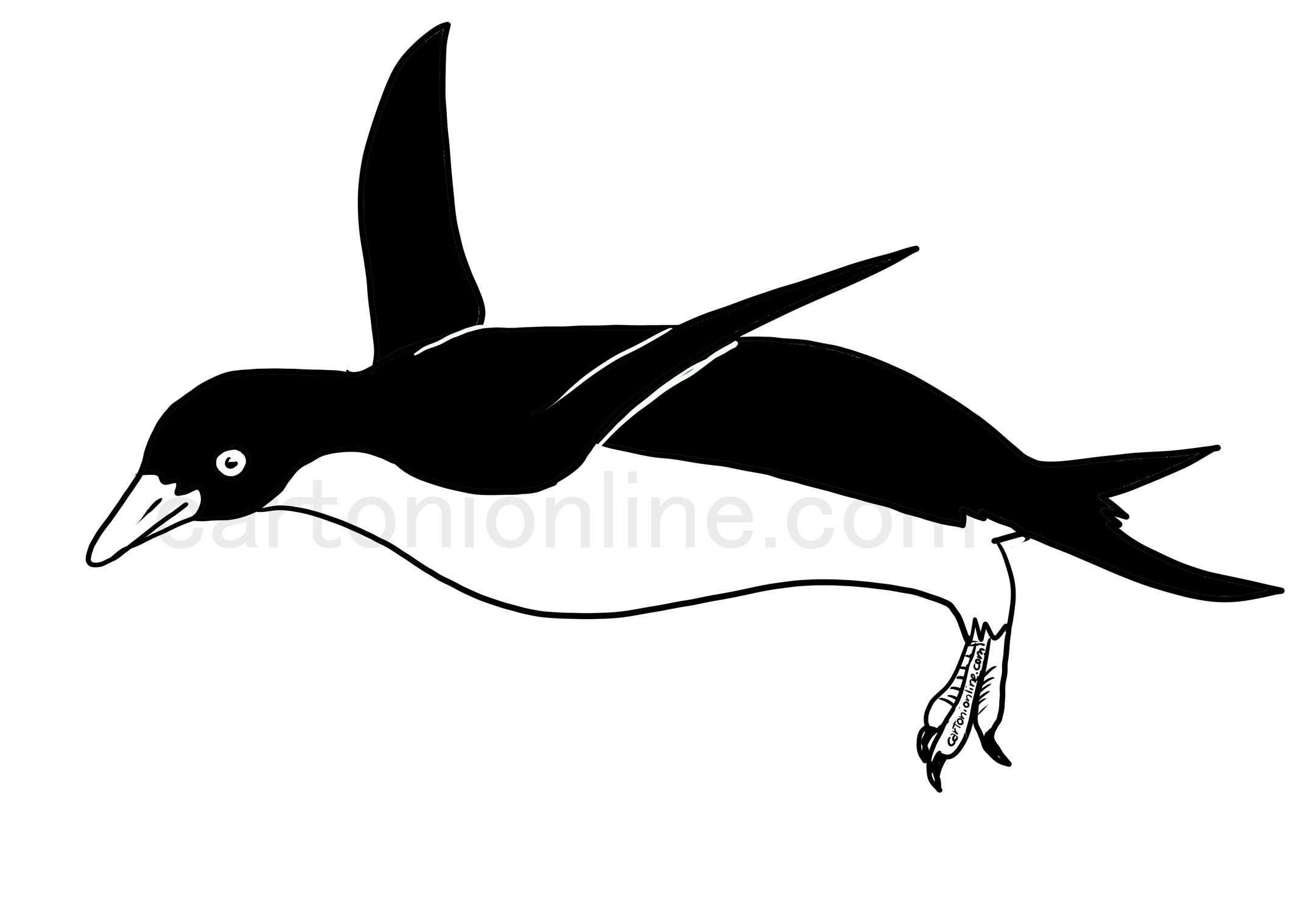 Flying penguin coloring page