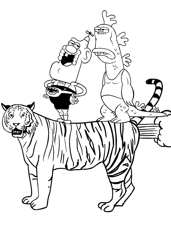 Disegno di Uncle Grandpa, Mr. Gus e Tigre Volante Gigante da stampare e colorare