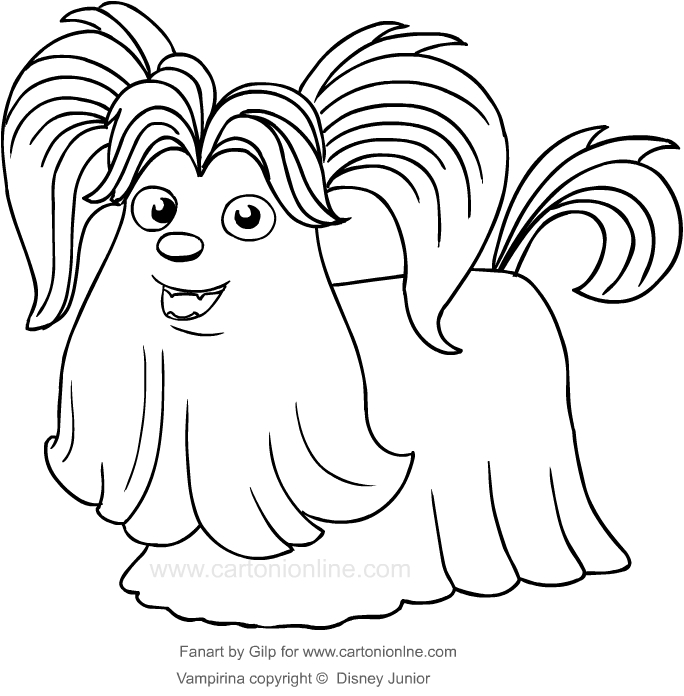 ヴァンピリーナのウルフィー犬の描画から印刷と着色まで