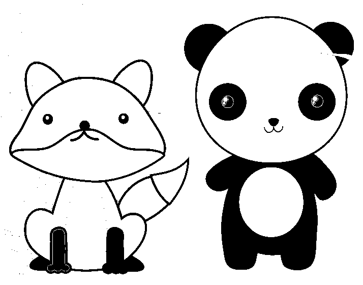 Disegno da colorare di volpe e panda kawaii
